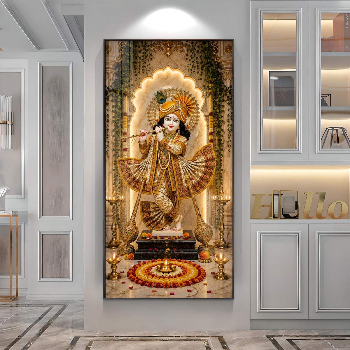 Lord Krishna Playing Flute Bansuri Premium Acrylic Vertical Wall Art
