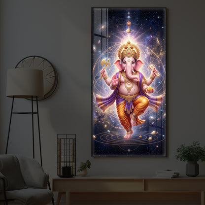 Shree Ganesha's Celestial Embrace Modern Luxury Backlight Vertical Wall Art