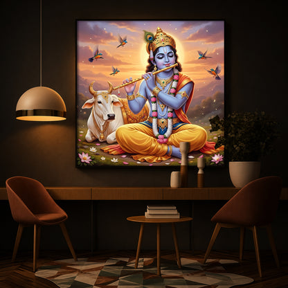 Divine Krishna Modern Luxury Backlight Square Wall Art