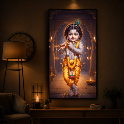 Little Lord Krishna Modern Luxury Backlight Vertical Wall Art