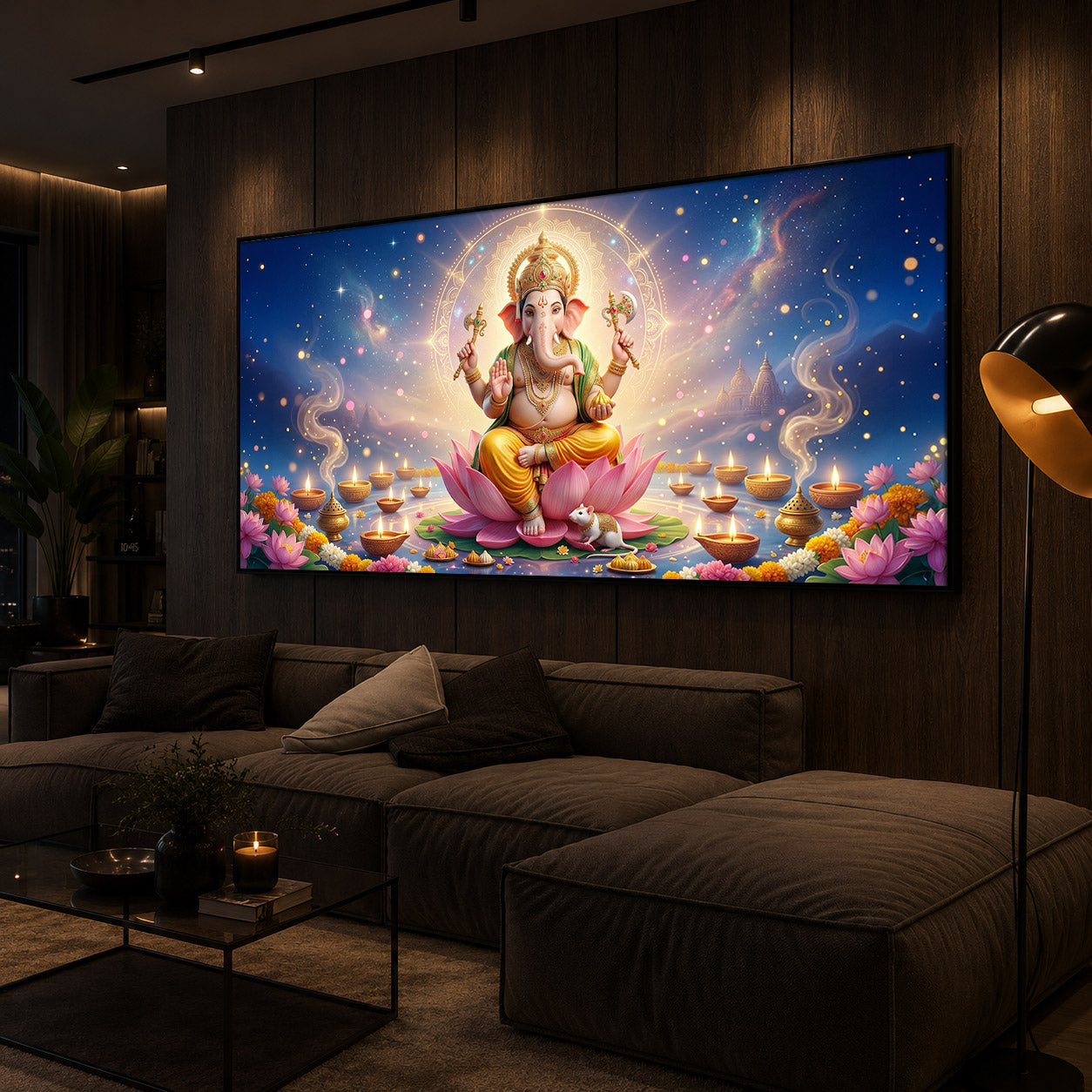 Shree Ganesh Ji Modern Luxury Backlight Horizontal Wall Art