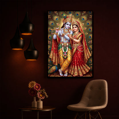 Radha Krishna Divine Bliss Modern Luxury Backlight Vertical Wall Art