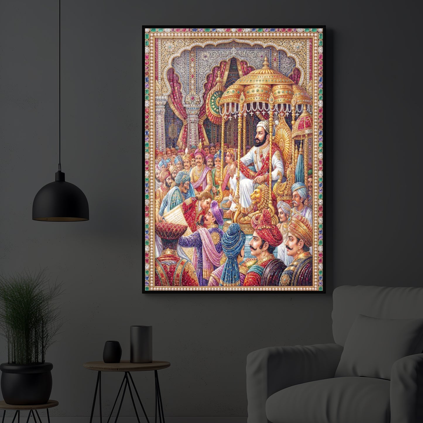 Darbar of Chhatrapati Shivaji Maharaj Modern Luxury Backlight Vertical Wall Art