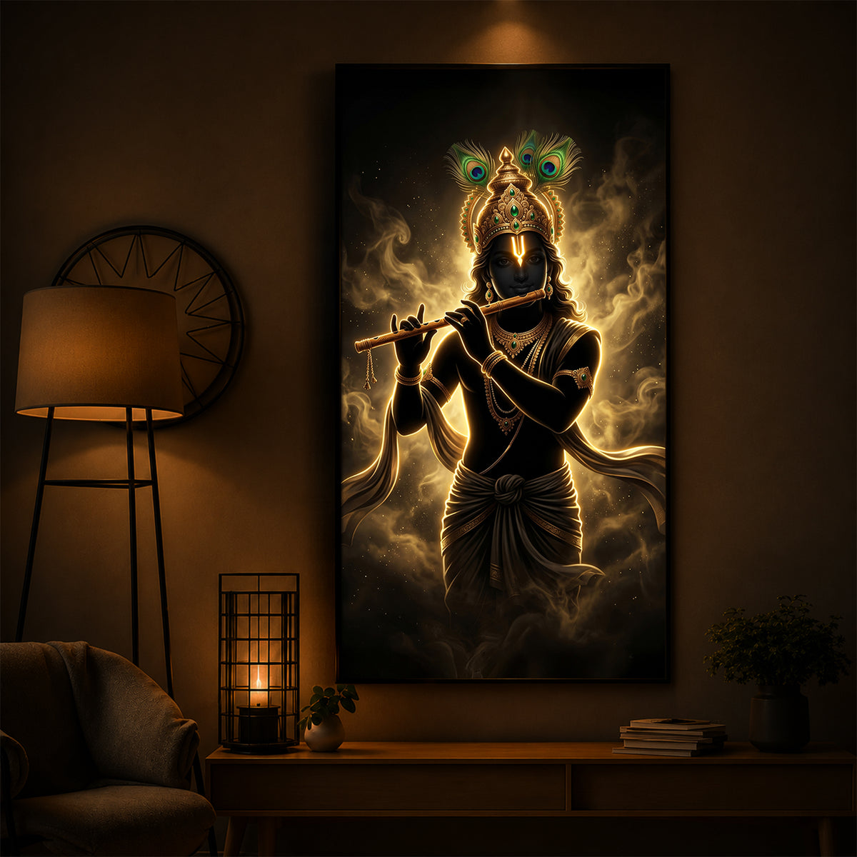 Krishna Modern Luxury Backlight Vertical Wall Art