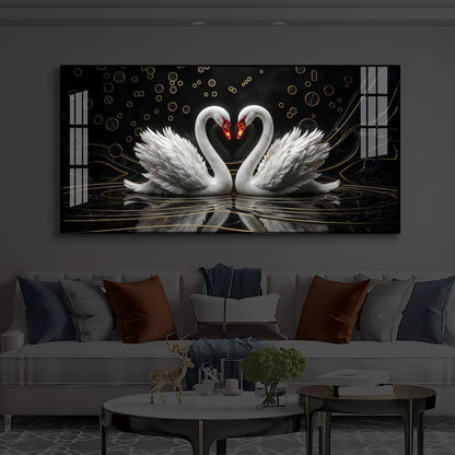Two White Swans Forming A Heart Modern Luxury Backlight Horizontal Wall Art