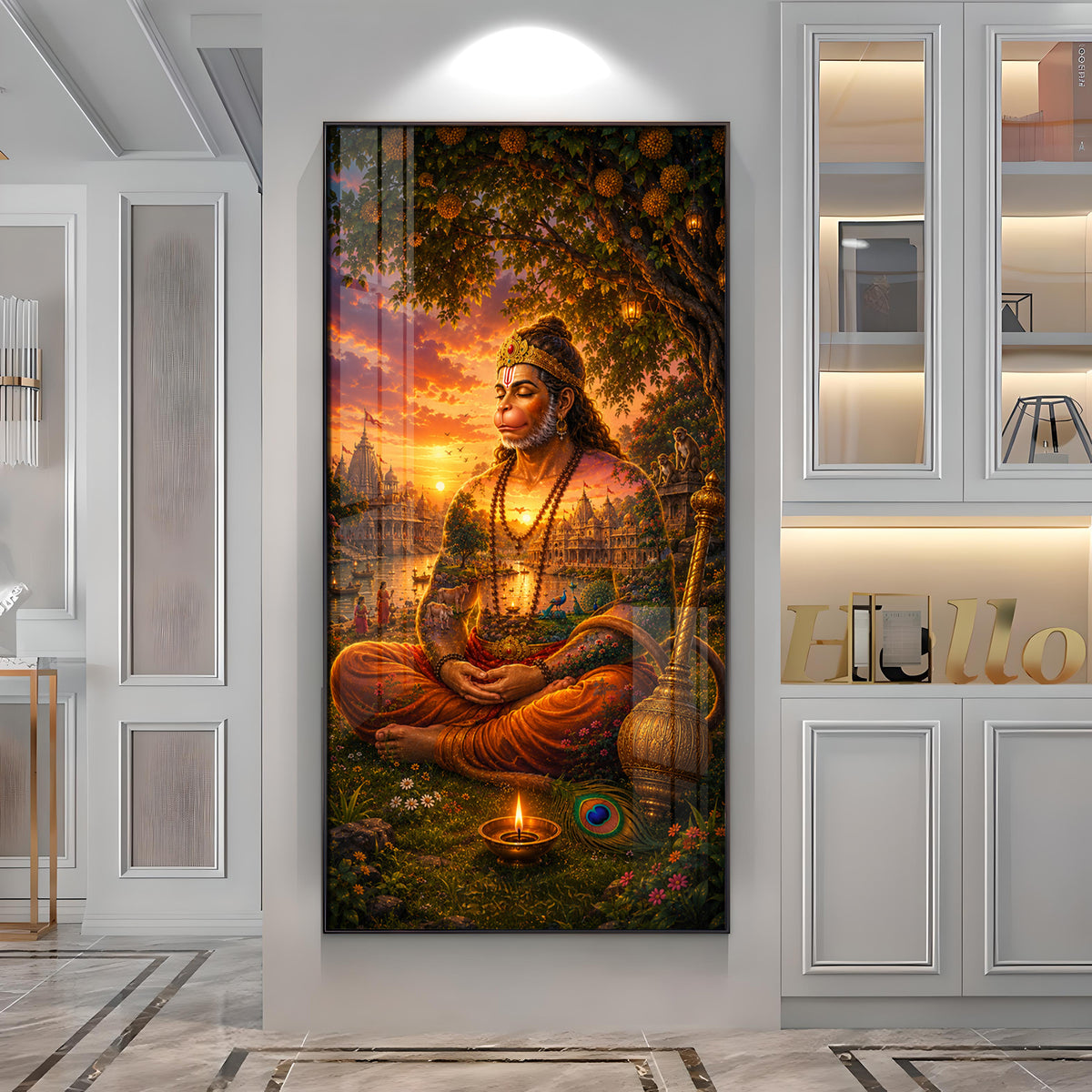 Spiritual Meditating Hanumanji Premium Acrylic Vertical Wall Art