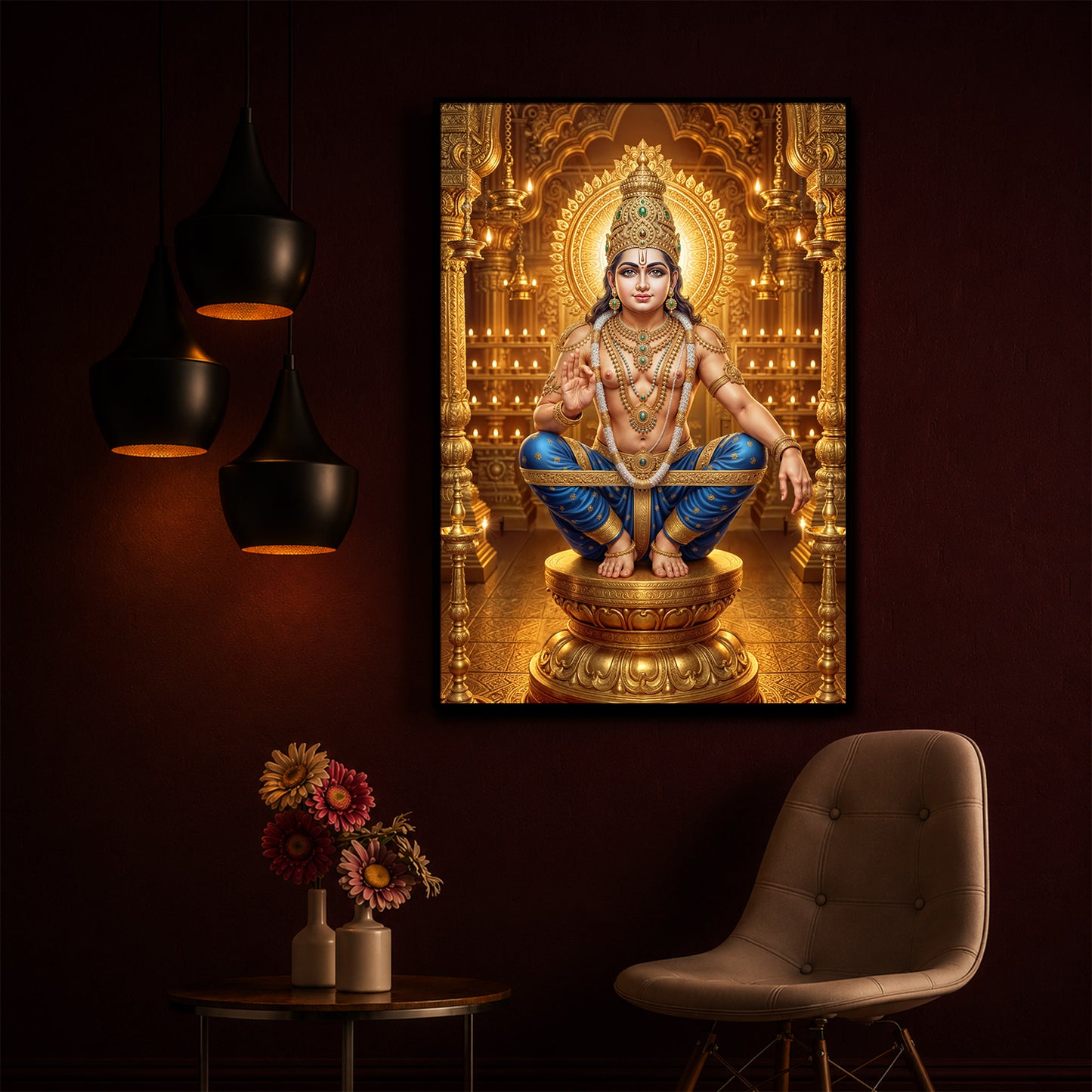 Ayyappan Swamy Modern Luxury Backlight Vertical Wall Art