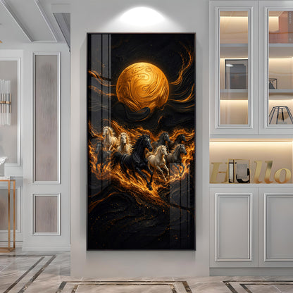 Majestic Running Horses & Golden Moon Premium Acrylic Vertical Wall Art