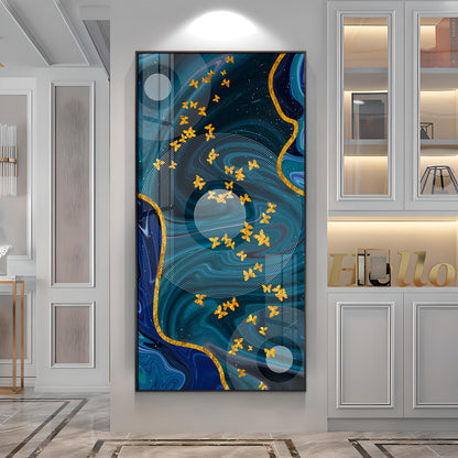 Elegance Of Golden Butterfly Premium Acrylic Vertical Wall Art