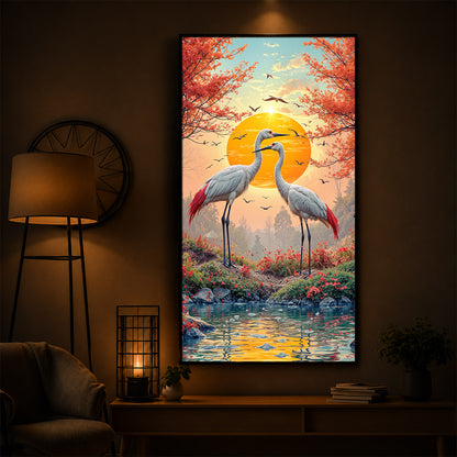 Beautiful Birds Modern Luxury Backlight Vertical Wall Art