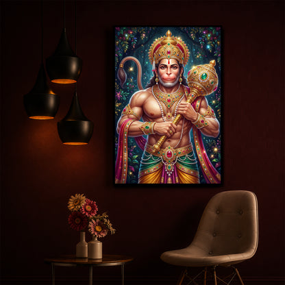 Pavan Putra Hanuman Ji Modern Luxury Backlight Vertical Wall Art