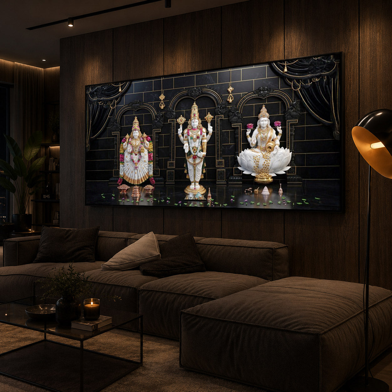 Maa Laxmi & Lord Venkateswara Modern Luxury Backlight Horizontal Wall Art