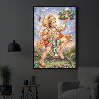 Lord Hanuman Carries The Mountain Modern Luxury Backlight Vertical Wall Art