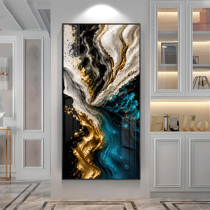 Abstract Fluid Liquid Marble & Gold Splash Premium Acrylic Vertical Wall Art