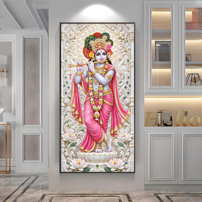 Krishna In Pink Dress Premium Acrylic Vertical Wall Art