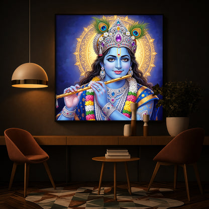 Jai Shree Krishna Modern Luxury Backlight Square Wall Art