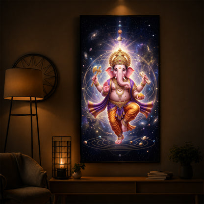 Shree Ganesha's Celestial Embrace Modern Luxury Backlight Vertical Wall Art