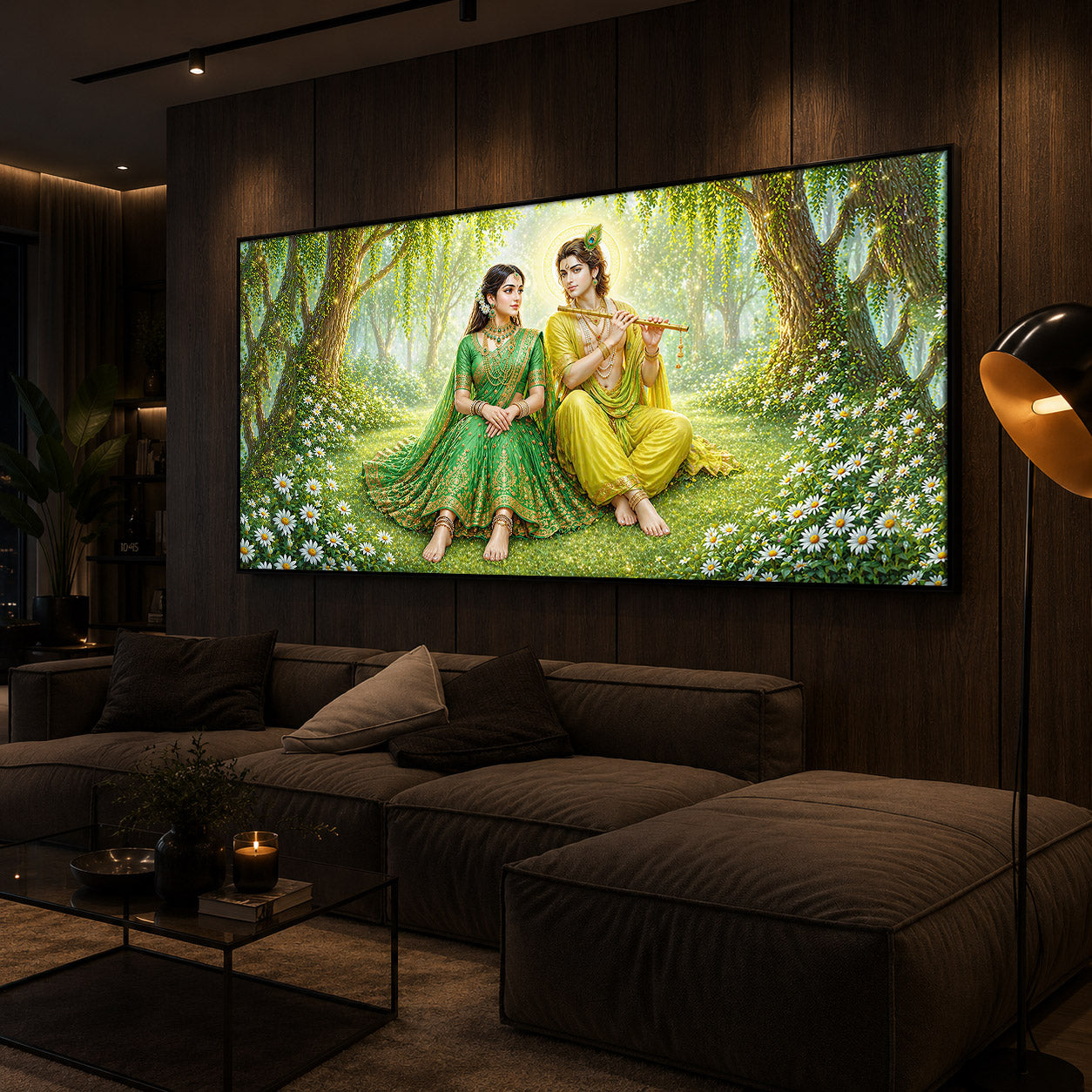 Divine Love Radhe Krishna Modern Luxury Backlight Horizontal Wall Art