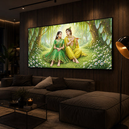 Divine Love Radhe Krishna Modern Luxury Backlight Horizontal Wall Art