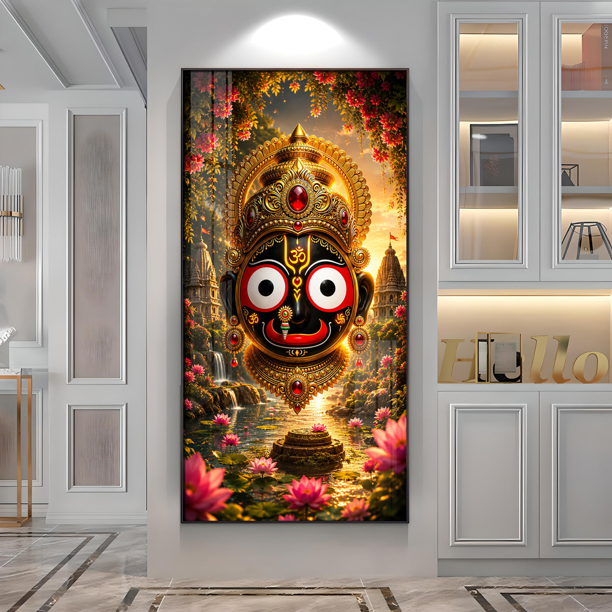 Lord Jagannath Puri Golden Crown Premium Acrylic Vertical Wall Art