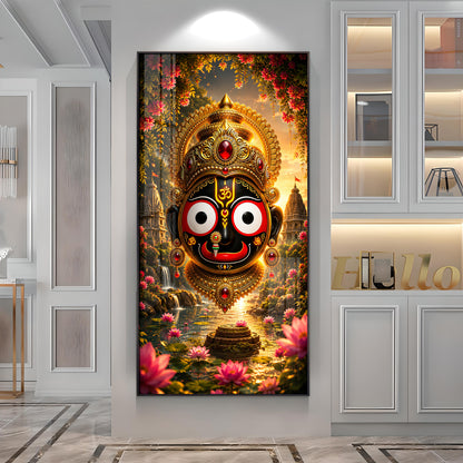 Lord Jagannath Puri Golden Crown Premium Acrylic Vertical Wall Art