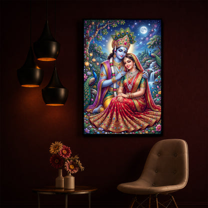 Divine Radha Krishna Serenity Modern Luxury Backlight Vertical Wall Art