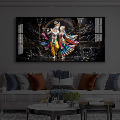 Eternal Radha & Krishna Modern Luxury Backlight Horizontal Wall Art