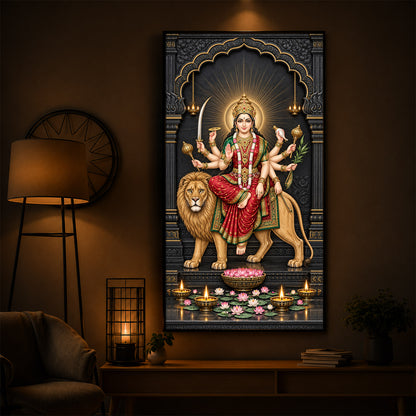 Jagat Janani Durga Modern Luxury Backlight Vertical Wall Art