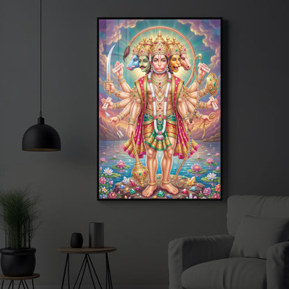 Spiritual Panchamukhi Hanuman Modern Luxury Backlight Vertical Wall Art
