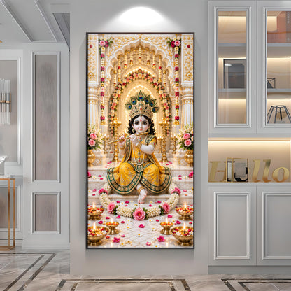 Baal Krishna In Yellow Poshak Premium Acrylic Vertical Wall Art