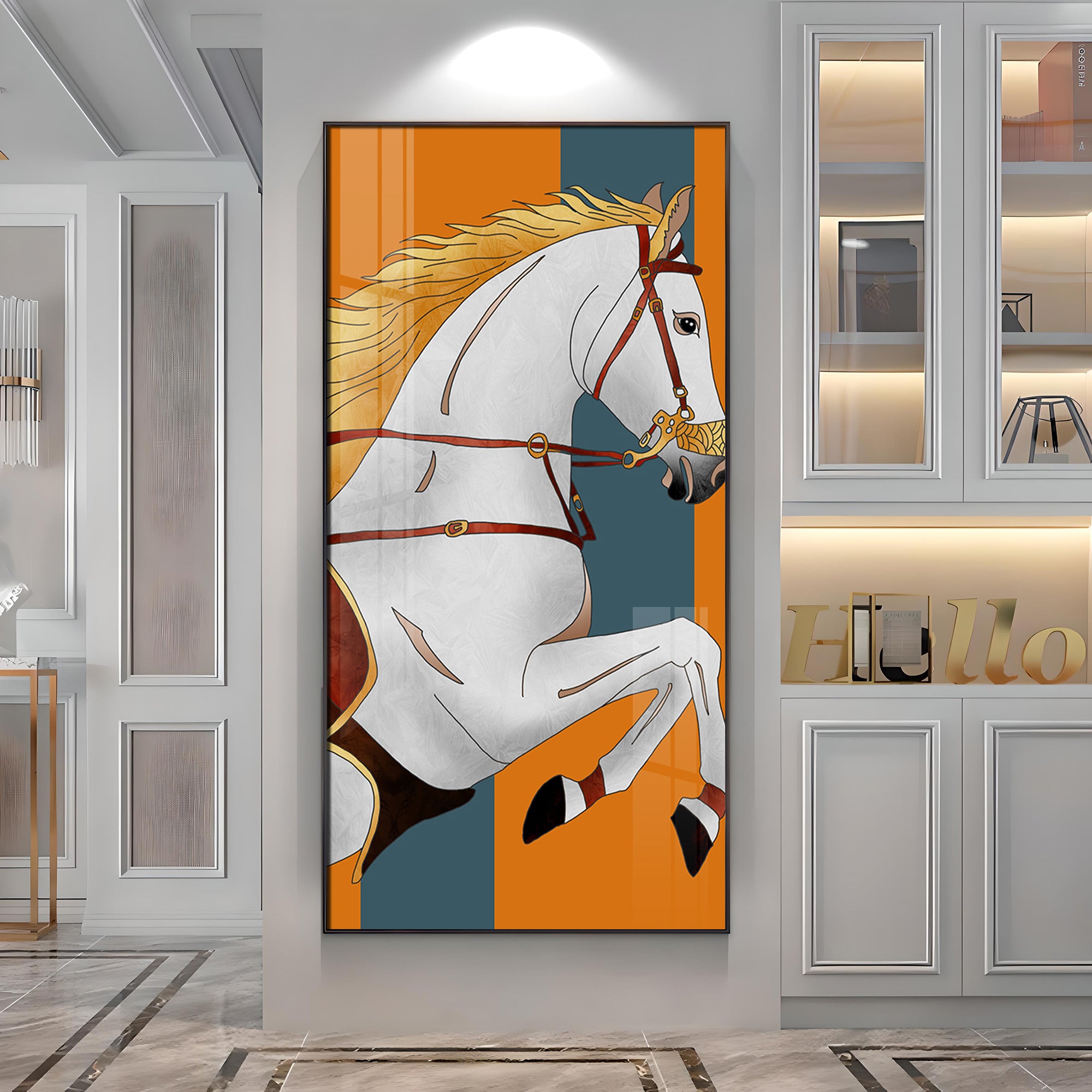Modern White Horse Premium Acrylic Vertical Wall Art