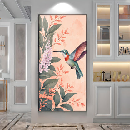 Hummingbird & Botanical Flowers Premium Acrylic Vertical Wall Art