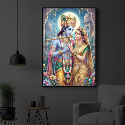 Goddess Shri Radha and God Krishna Modern Luxury Backlight Vertical Wall Art