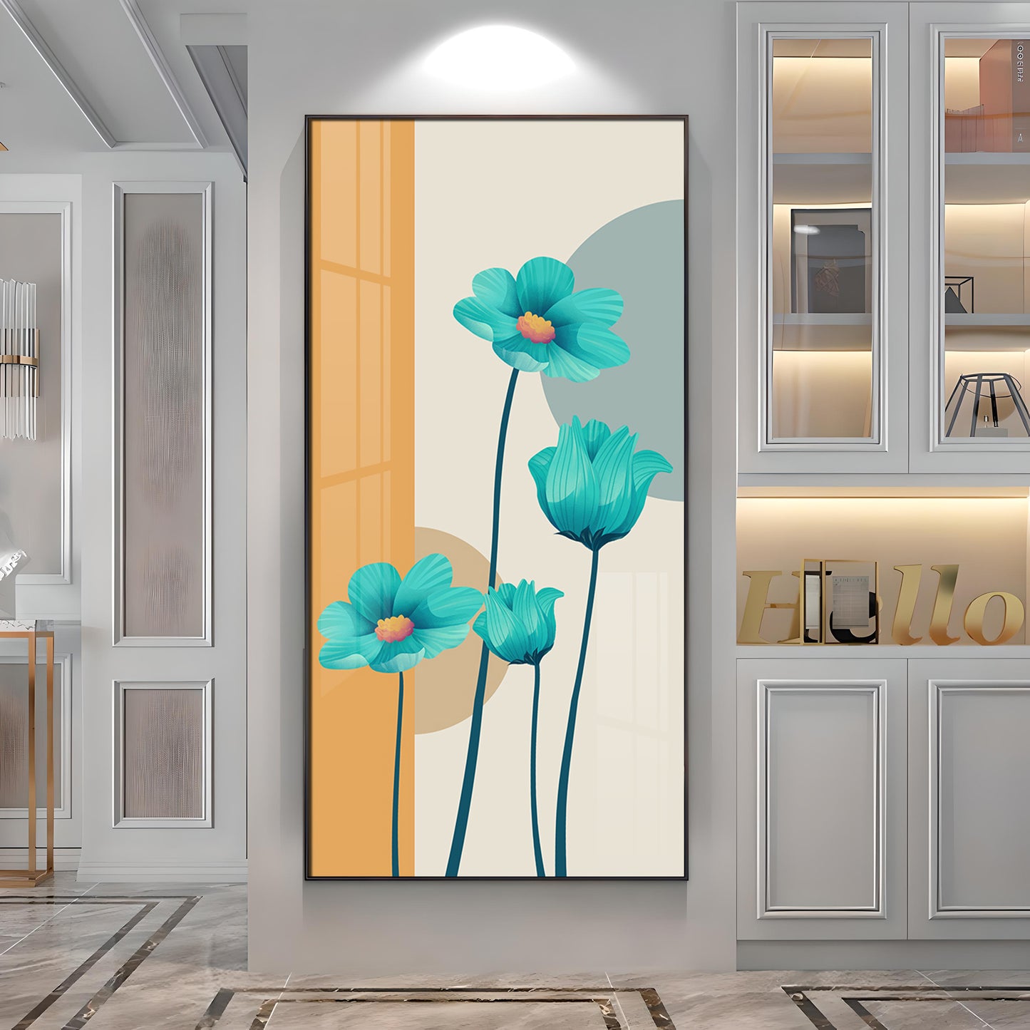 Elegant Blue Flowers Premium Acrylic Vertical Wall Art