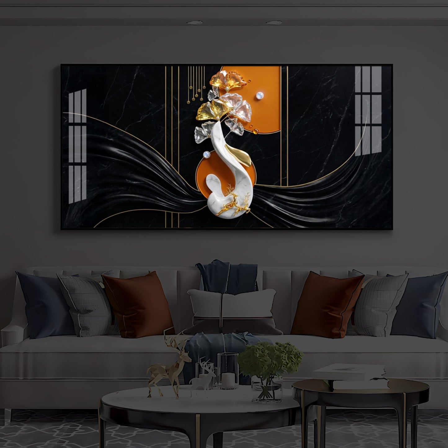 Black & Bold Modern Luxury Backlight Horizontal Wall Art