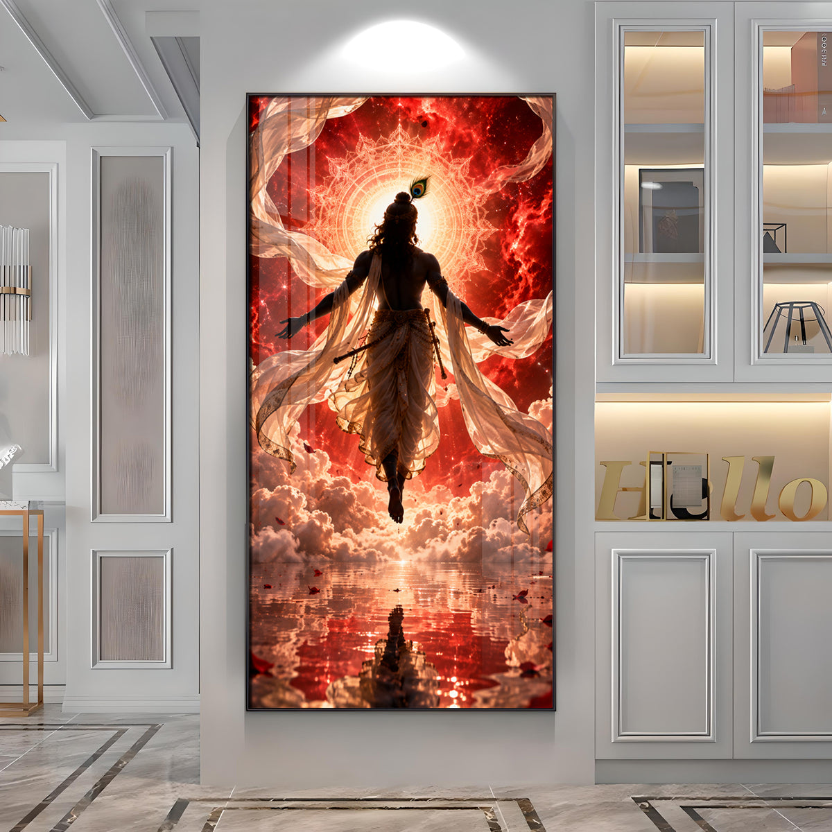 Divine Krishna Cosmic Aura Premium Acrylic Vertical Wall Art
