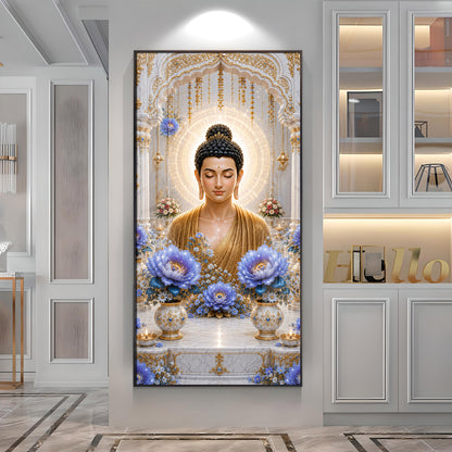 Golden Buddha Meditating Premium Acrylic Vertical Wall Art