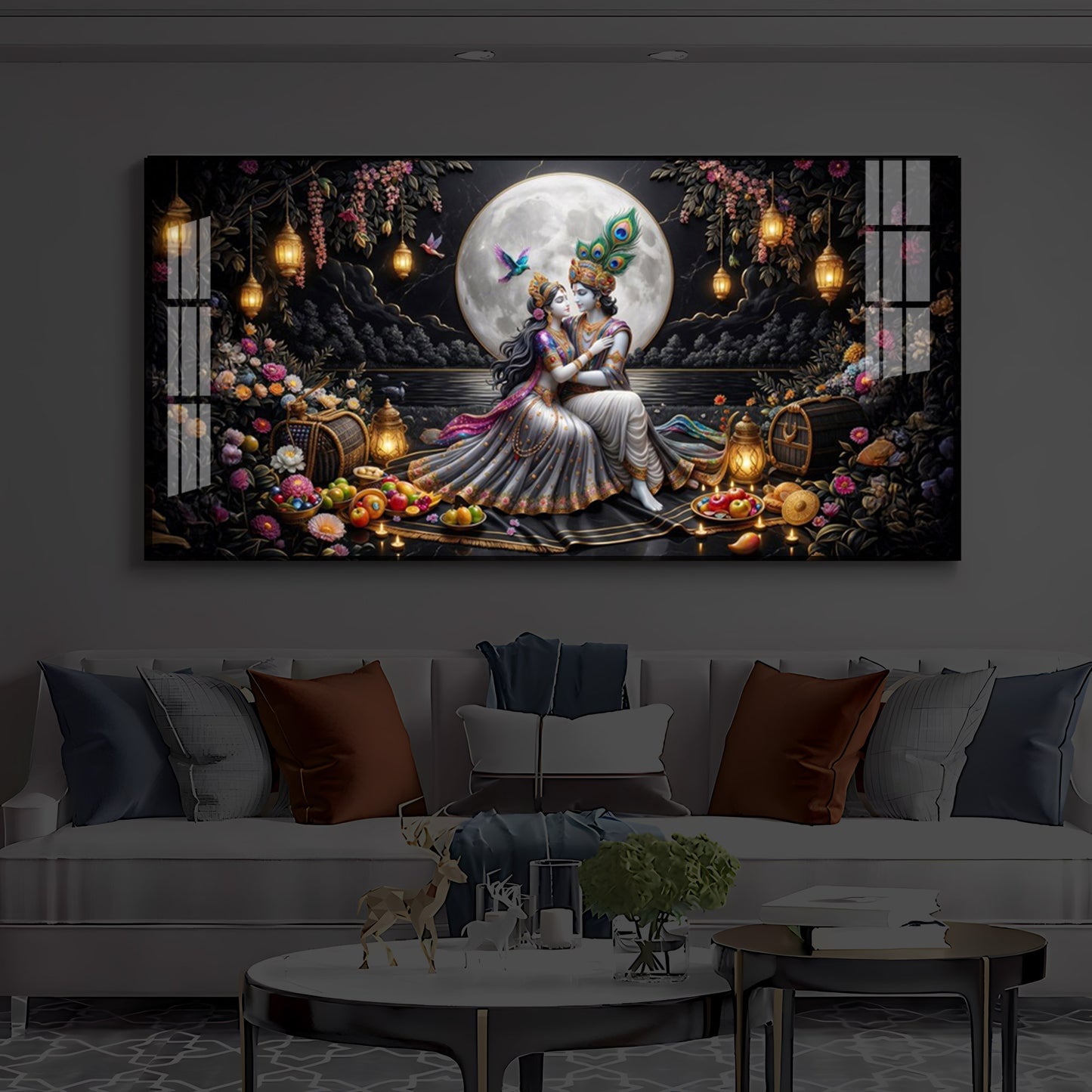 Generic Radha Krishna Romantic Modern Luxury Backlight Horizontal Wall Art