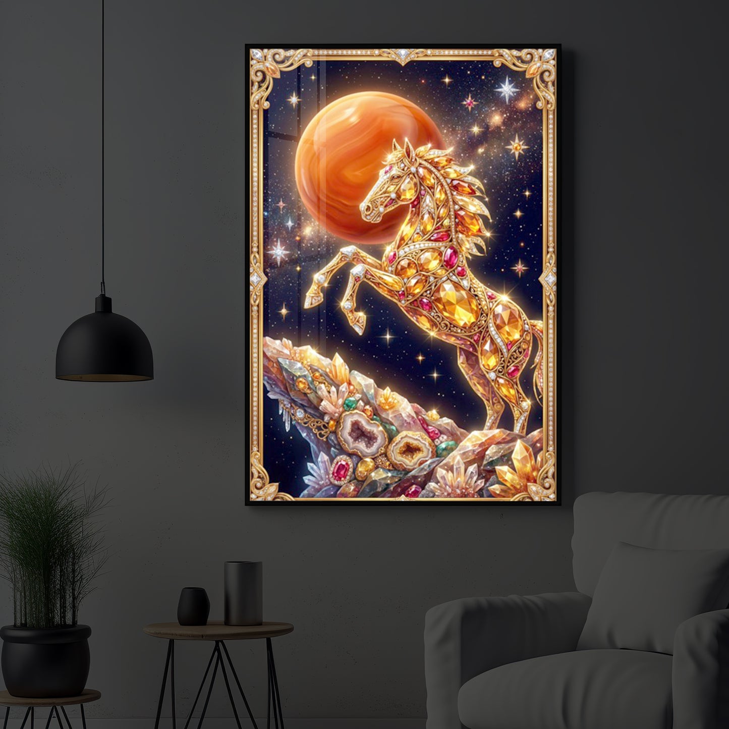 Horse In Dancing Posture Modern Luxury Backlight Vertical Wall Art
