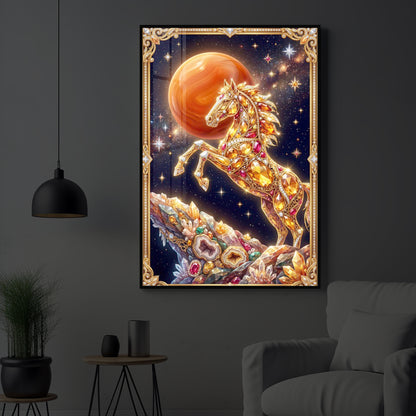 Horse In Dancing Posture Modern Luxury Backlight Vertical Wall Art
