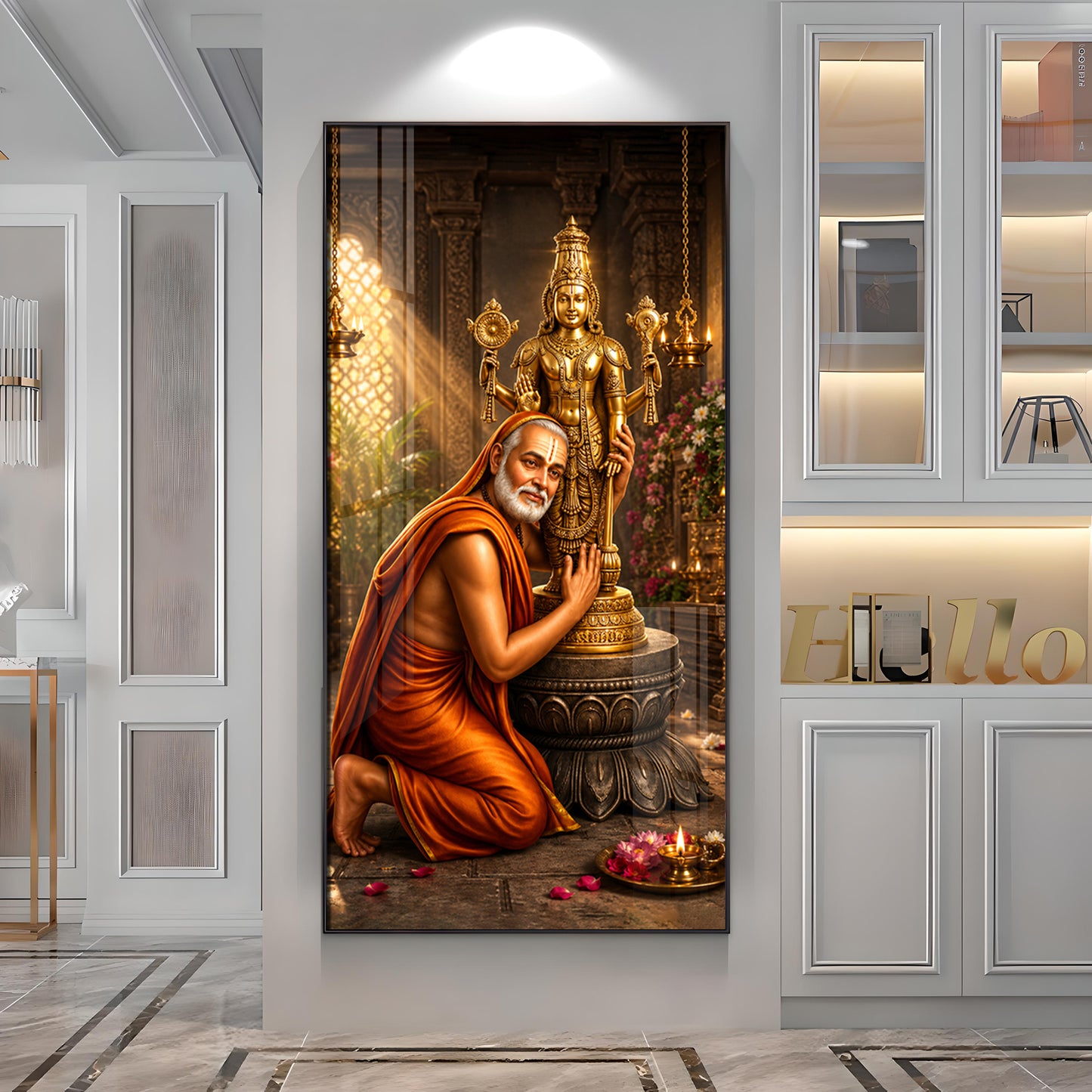 Guru Rayaru With Lord Venkateshwara Premium Acrylic Vertical Wall Art