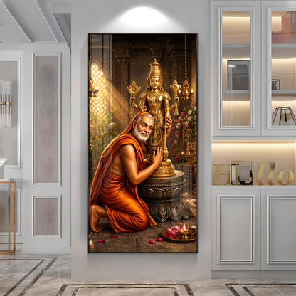 Guru Rayaru With Lord Venkateshwara Premium Acrylic Vertical Wall Art
