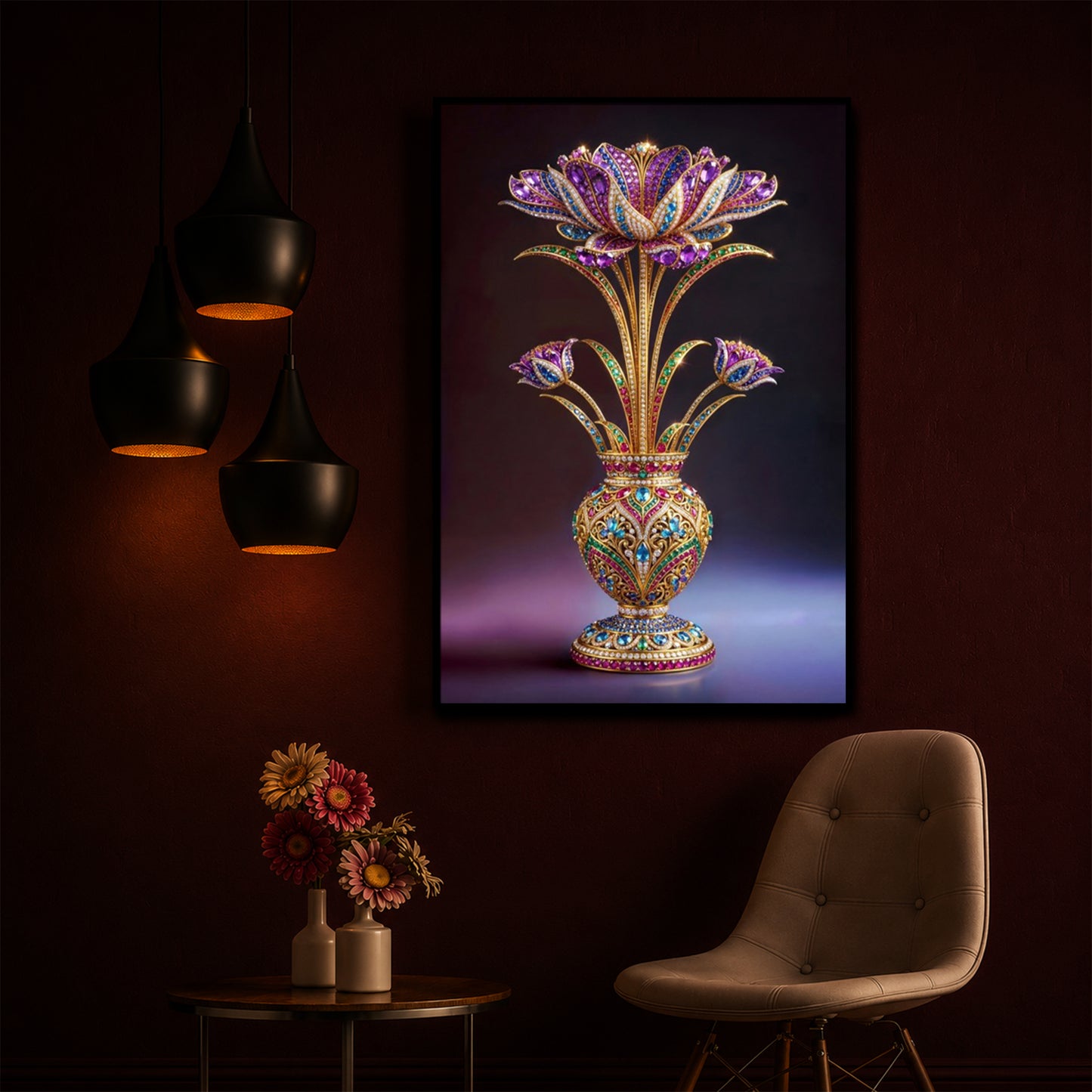 Detailed Decorative Vase Modern Luxury Backlight Vertical Wall Art