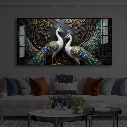 Serene Peacock Modern Luxury Backlight Horizontal Wall Art