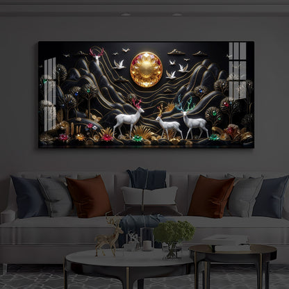 White Deer With Family Modern Luxury Backlight Horizontal Wall Art