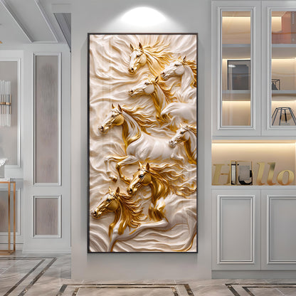 White & Gold Horses Premium Acrylic Vertical Wall Art