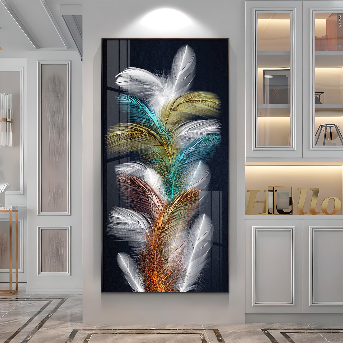 Sparkling Colorful Feather Premium Acrylic Vertical Wall Art