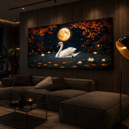 White Swan Modern Luxury Backlight Horizontal Wall Art