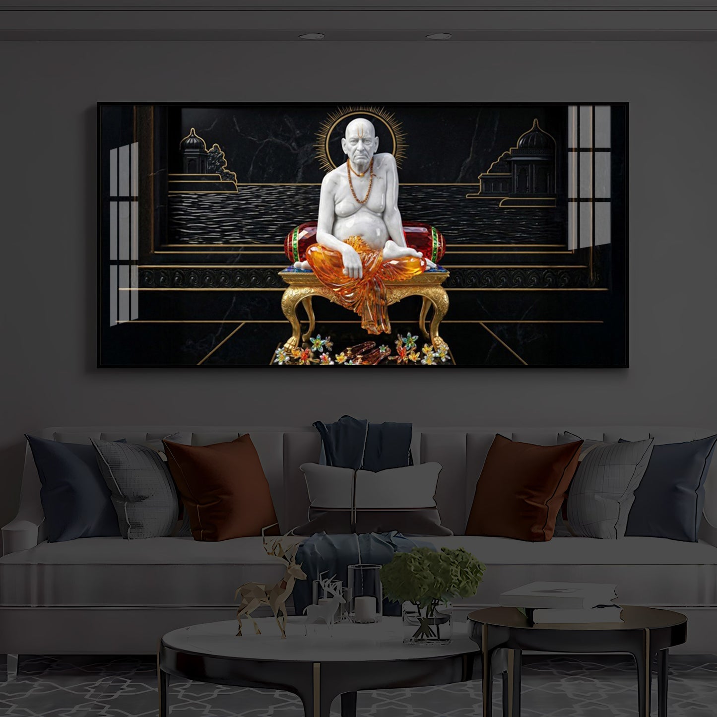 Swami Samarth Maharaj Modern Luxury Backlight Horizontal Wall Art