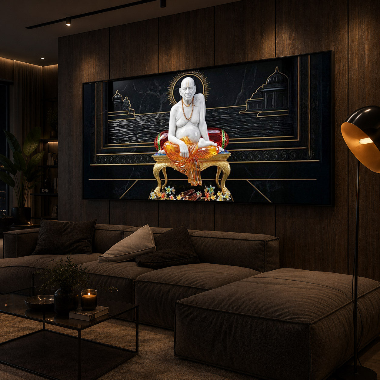 Swami Samarth Maharaj Modern Luxury Backlight Horizontal Wall Art